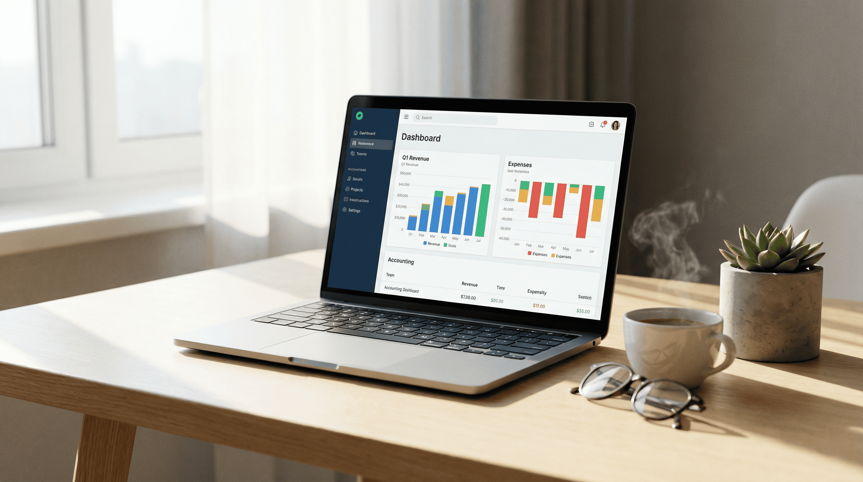 Finanšu pārskatu un grāmatvedības datu panelis klēpjdatorā.