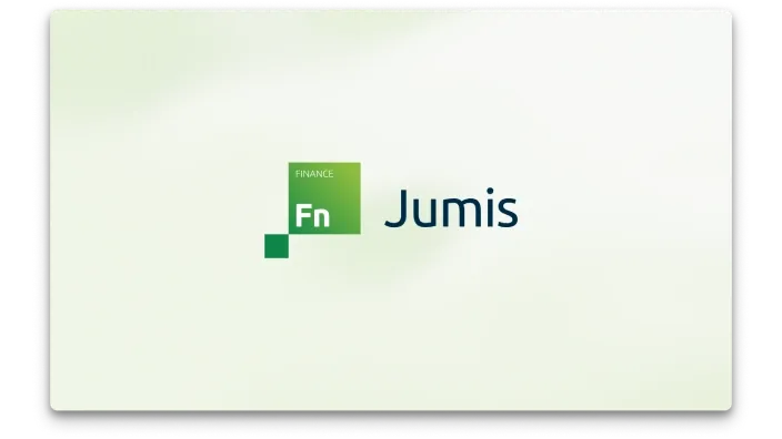 Jumis Finance produkta logo uz uz balti zaļa fona