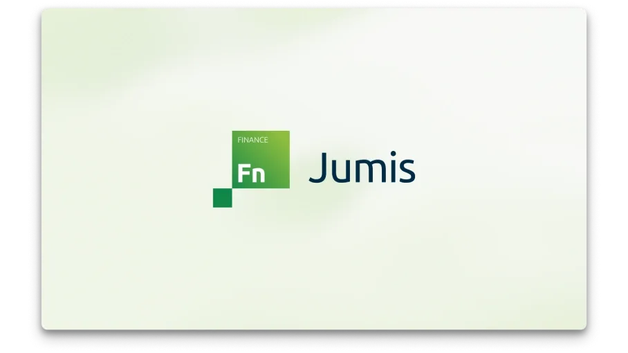 Jumis Finance produkta logo uz uz balti zaļa fona