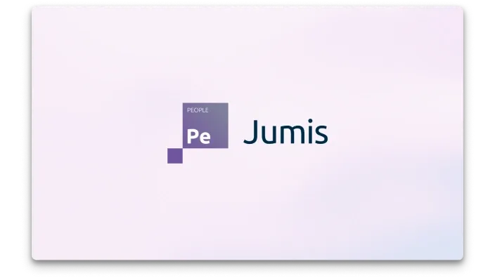 Jumis People produkta logo uz uz balti violēta fona