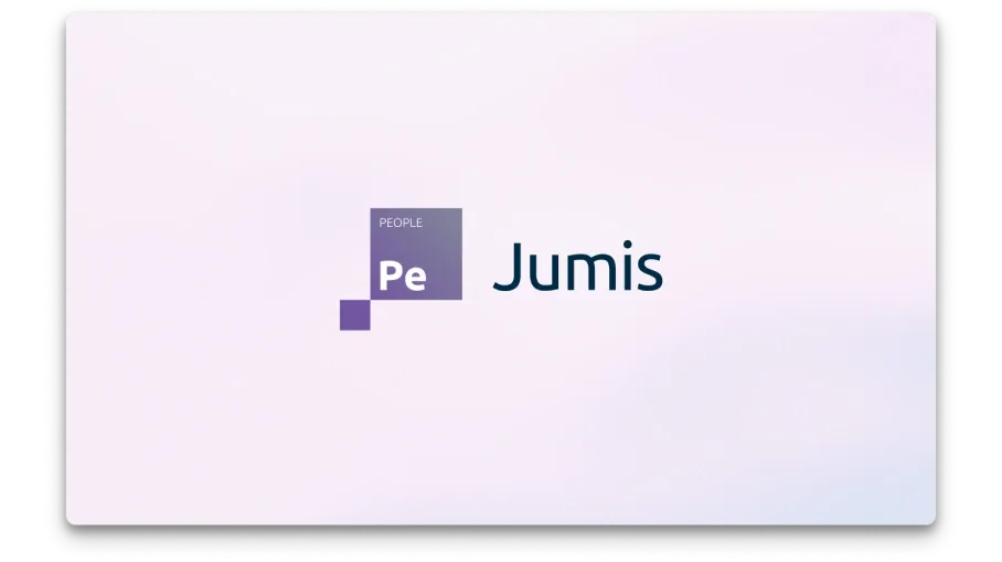 Jumis People produkta logo uz uz balti violēta fona