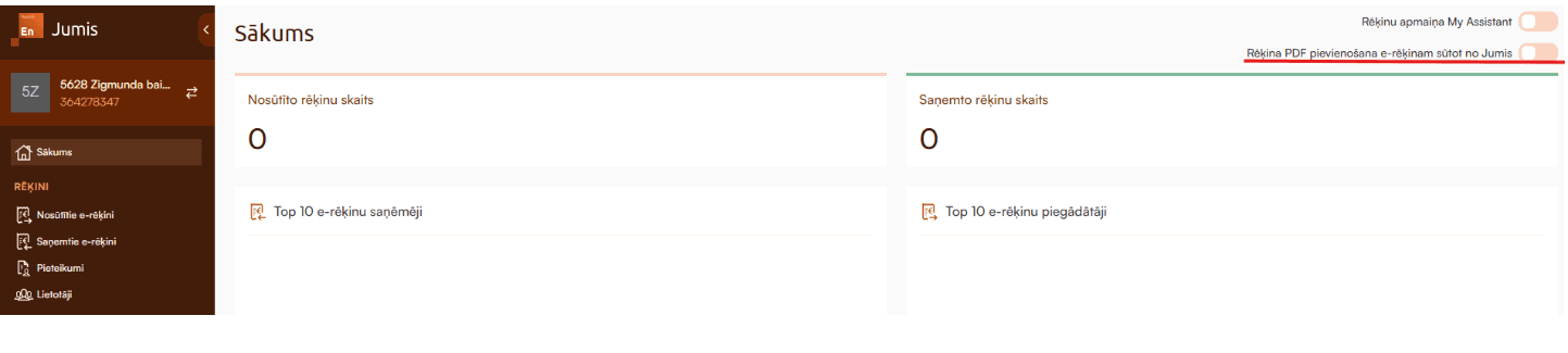 Jumis Envoice portāla ekrāna šāviņš