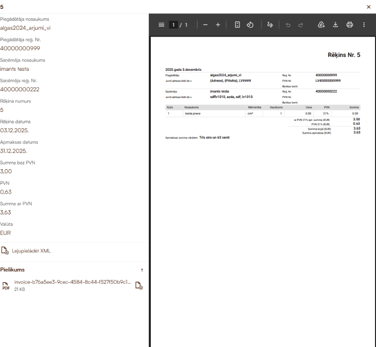 E-rēķina un PDF paraugs